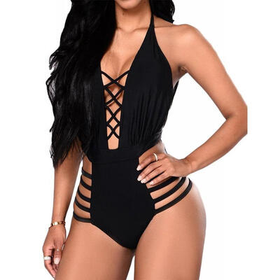 

Lichene Women&39s Hollow Out Bandage Halter V-Neck Sexy One-Piece Swimsuit Monokini Bathing Suit