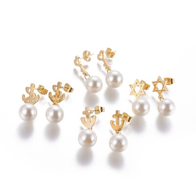 

304 Stainless Steel Dangle Stud Earrings with Plastic Imitation Pearl Mixed Shapes Golden 27285mm Pin 08mm