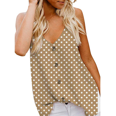 

Starmoon Womens Button Down V Neck Strappy Print Tank Top Loose Casual Sleeveless Shirts