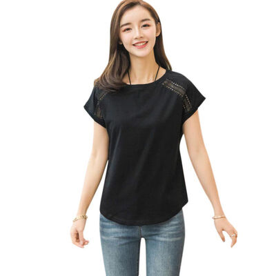 

Hollow Lace Female T-shirts Women Summer O Neck Kawaii Tops For Women Top Female Tees Plus Size Batwing Short Sleeve T Shirt