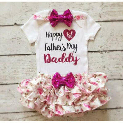 

Fathers Day Baby Girl Love Heart Romper Sequins Tutu Skirt Outfit 2PCS Clothes