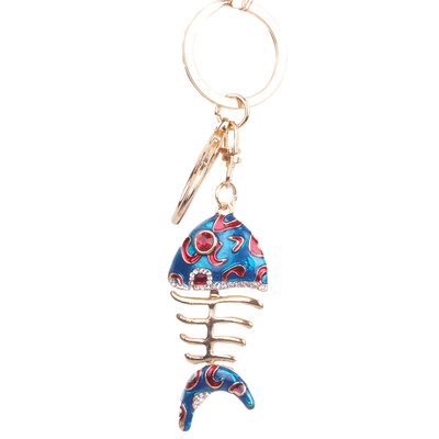 

Korean version of the metal diamond cute smart fish bone alloy key chain luggage car pendant unisex small gifts