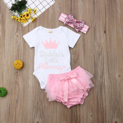 

US Newborn Baby Girl Princess Tops Romper Tutu Shorts Headband Outfits Clothes