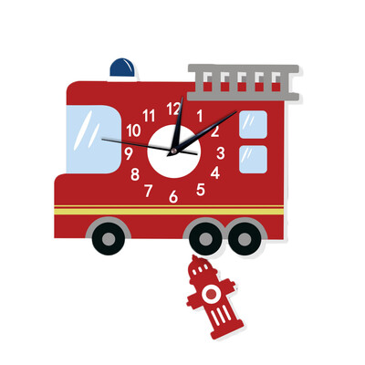 

Cartoon Fire Truck Wall Clock Home Children Bedroom Living Room Silent Pendulum Clock Kindergarten Decor