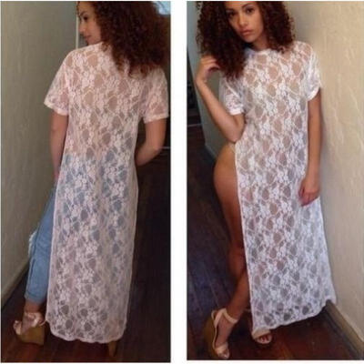 

Fashion Women&ampampampacutes Lace Vintage Split Formal Long Prom Bridesmaid Evening Party Dress White