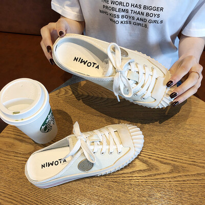 

Canvas Shoes Women Summer Half Slippers Shell Head Lazy Shoe Sandals with No Back Head