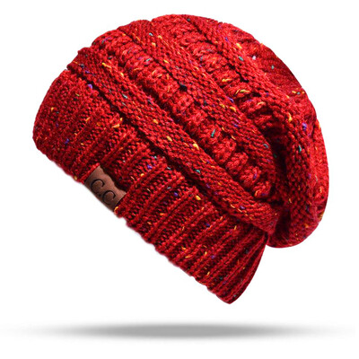 

Women Stretch Knitted Beanie Hat Slouchy Mixed Color Hole Messy Bun High Ponytail Cool Winter Warm Cap