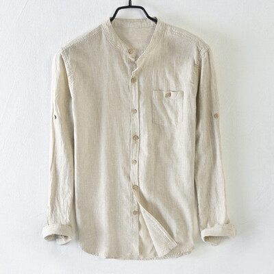 

Toponeto Mens Baggy Cotton Breathable Striped Button Pocket Plus Size Long Sleeve Shirts