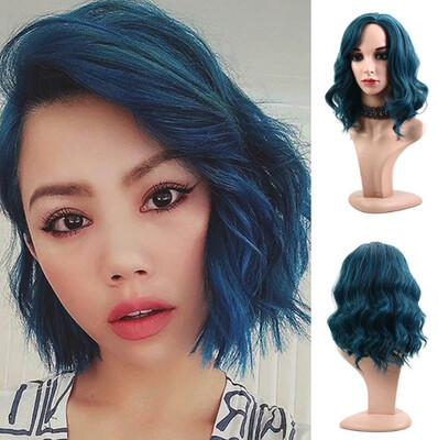 

Tailored Womens Fashion Wig Blue Synthetic Hair short Wigs Curly Wig
