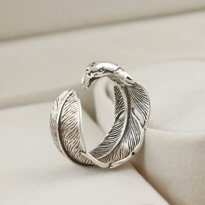 

Fashion Men Vintage Open Adjustable Feather Eagle Head Opening Rings Animal Silver Ring Jewelry