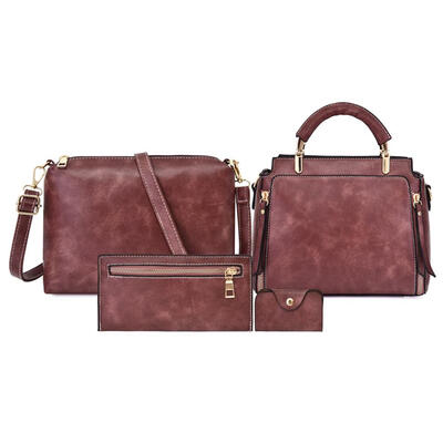 

4pcsset Solid Color Shoulder Handbags Clutch PU Leather Women Card Holder