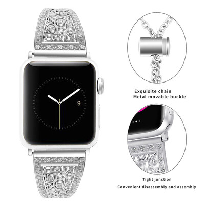 

〖Follure〗For Apple Watch 3840mm Hollowed-Out Rhinestone Stainless Steel Cuff Bracelet