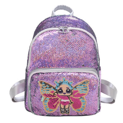 

Cute Cartoon Print Backpacks Women School Bags Sequins Leather Knapsack