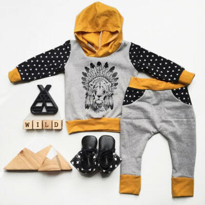 

US Wild Chief Toddler Baby Boy Girl Outfits Hooded Clothes Hoodie TopsPants Set
