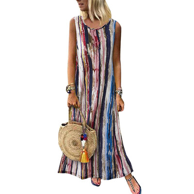 

Women Long Dress Ladies Sleeveless Loose Summer Casual Printed Party Maxi Dress