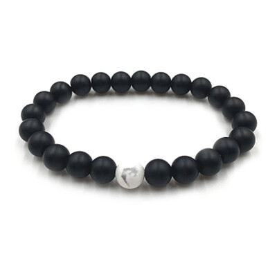 

1Pc New Fashion Natural White Pine Stone Black Volcano Couple Bracelets In Charm Beads Lovers Bracelets For Men Women