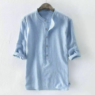 

Summer Mens Clothes Striped 34 Sleeve Shirt Loose Casual T-Shirts Tops -3X