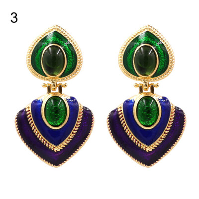 

Women Faux Gem Inlaid Enamel Heart Dangle Multicolor Stud Earrings Jewelry Gift