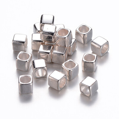 

Alloy European Beads Large Hole Beads Lead Free & Nickel Free & Cadmium Free Cube Silver 6mm Hole 4mm