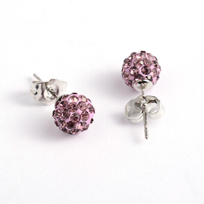 

Polymer Clay Rhinestone Ball Stud Earrings with Steel Pins Light Amethyst 8mm Pin 08mm