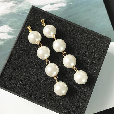 

Trendy Long Statement Cute Pearl Beaded Drop Earrings For Women Fashion Jewelry Boucle Doreille Femme 2019 Brincos Oorbellen