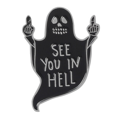 

Funny See You In Hell Middle Finger Ghost Black Cat Please Adopt Enamel Brooch