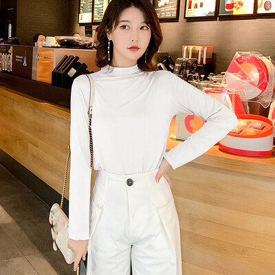 

Tailored Fashion Women Top High Collar Pure Color Elegant Long Sleeve Casual Blouse
