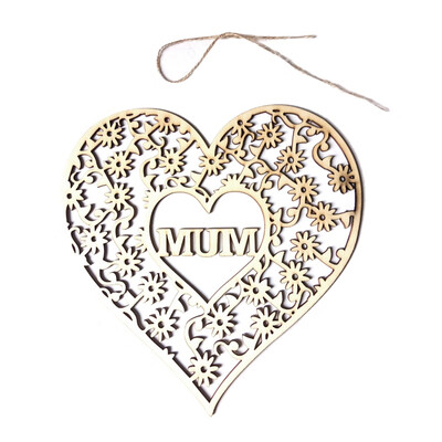 

Wood Hollow Heart Shape Pendant Flower Craft Mothers Day Birth Gift Special