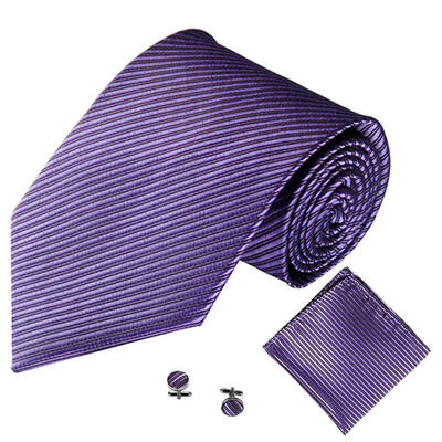 

Solid Color Stripe Jacquard Business Men Necktie Handkerchief Cuff Links Set