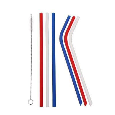

Multicolor Reusable Silicone Straws with Brush for Independence Day Party Decor Drinking Straws