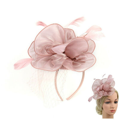 

Ladies Feather Satin Net Hat Headband Fascinator Wedding Day Race Royal Ascot