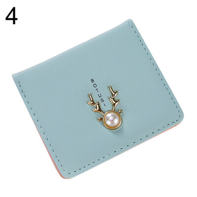 

Antler Feather Bifold Purse Card Cash Holder Women Faux Leather Short Wallet