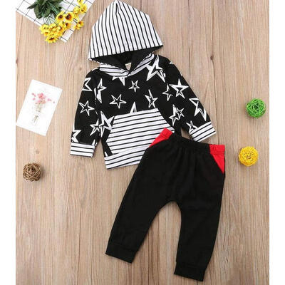 

Toddler Infant Baby Boy Stars Striped Long Sleeve Hoodie Top Sweatsuit Pants Outfit Set
