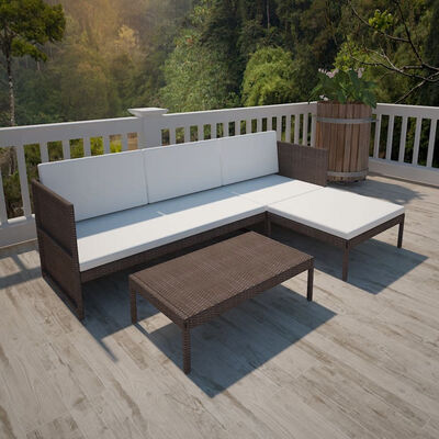 

3 Piece Garden Lounge Set with Cushions Poly Rattan Brown