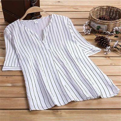 

Womens Striped V Neck Baggy Blouse Ladies Casual Loose 34 Sleeve Tunic Top 2019