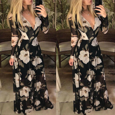 

Women Long Sleeve Floral Boho Long Maxi Dress Ladies Casual Dress Size S M L XL