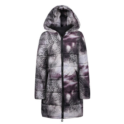 

Toponeto Womens Winter Long Down Cotton Snake Print Parka Hooded Coat Jacket Outwear