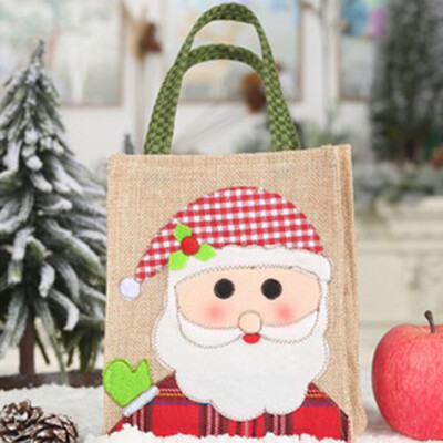 

Christmas Burlap Tote Cartoon Candy Bags Santa Claus Applique Gift Bags