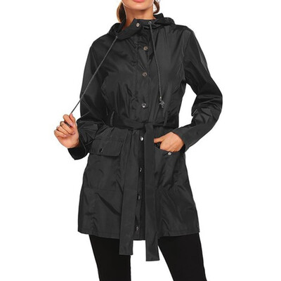 

Roseonmyhand Plus Size Outdoor Waterproof Lightweight Rain Jacket Hooded Raincoat Women Coat