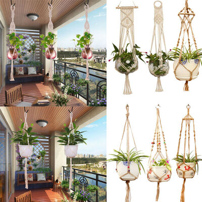 

Straw Macrame Plant Hanger Flower Pot Garden Holder Legs Hanging Rope Basket
