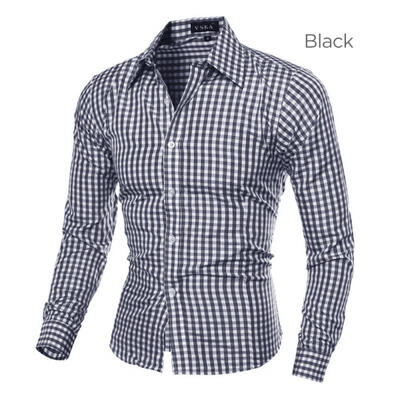 

Fashion Small Plaid Pattern Mens Shirt Casual Slim Long Sleeve Base Shirt Tops