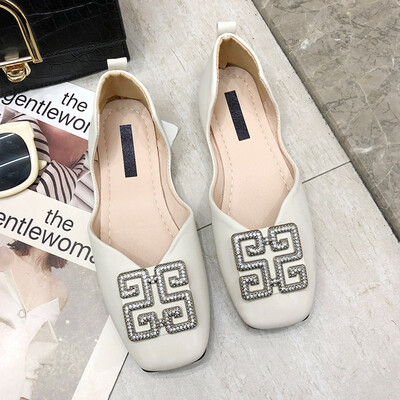 

Water drill single shoe summer soft sole bean shoe retro square head&shallow mouth fairy shoe
