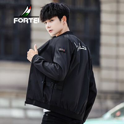 

Fu Yi FORTEI jacket mens jacket 2019 spring new fashion stand collar trend casual baseball uniform solid color youth mens shirt 8831 black M