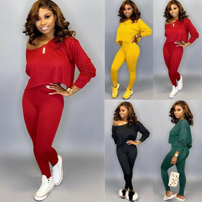 

Fashion Loose Clothes Set Women Two-pieces Outfits Off Shoulder Long Sleeve Tops long Pants Casual Playsuits Set Clothes -2X