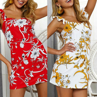 

Womens Boho Floral Sleeveless Ladies Summer Beach Loose Midi Long Dress Long Top