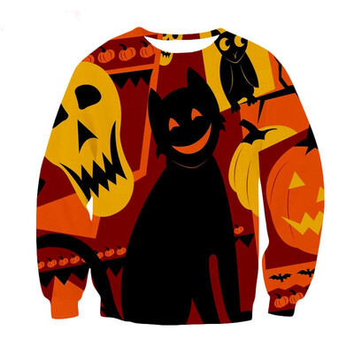

Toponeto Mens Casual Scary Halloween 3D Printed Long Sleeve Shirt Round Neck Blouse Top