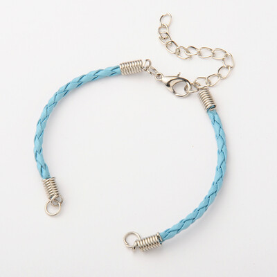 

Braided PU Leather Cord Bracelet Making with Iron Findings&Alloy Lobster Claw Clasps Platinum LightSkyBlue