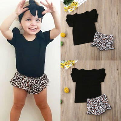 

Cute Toddler Baby Girls Flying Sleeve Tops Leopard Shorts Ball Briefs Outfits