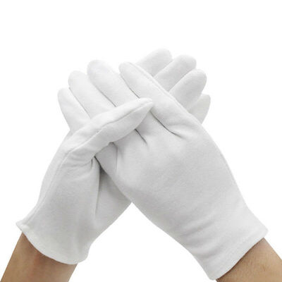 

6Pairs White Coin Jewelry Silver Inspection Cotton Gloves - Size  M L XL