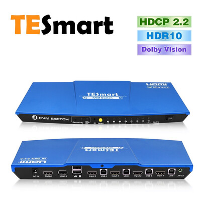 

TESmart 4x1 HDMI KVM Switch HDMI 4K 3840x216060Hz 444 with 2 Pcs 5ft15m KVM Cables Supports USB 20 Devices